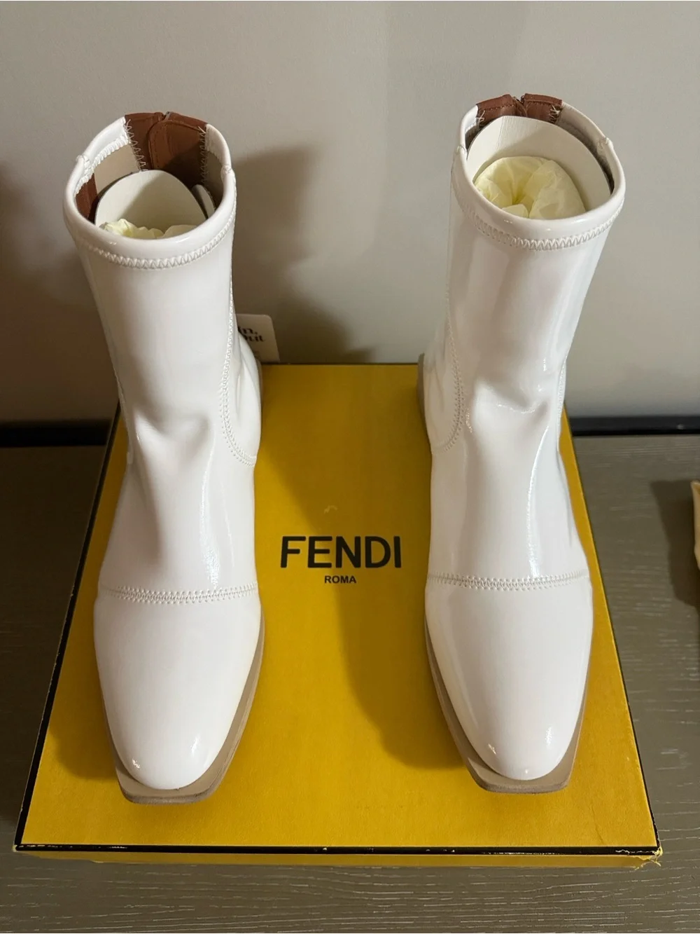 Fendi White Patent Leather Ankle Booties